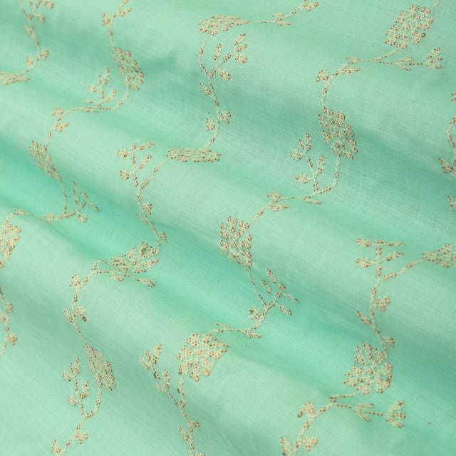 Baby Blue Floral Vine Embroidery Linen Fabric