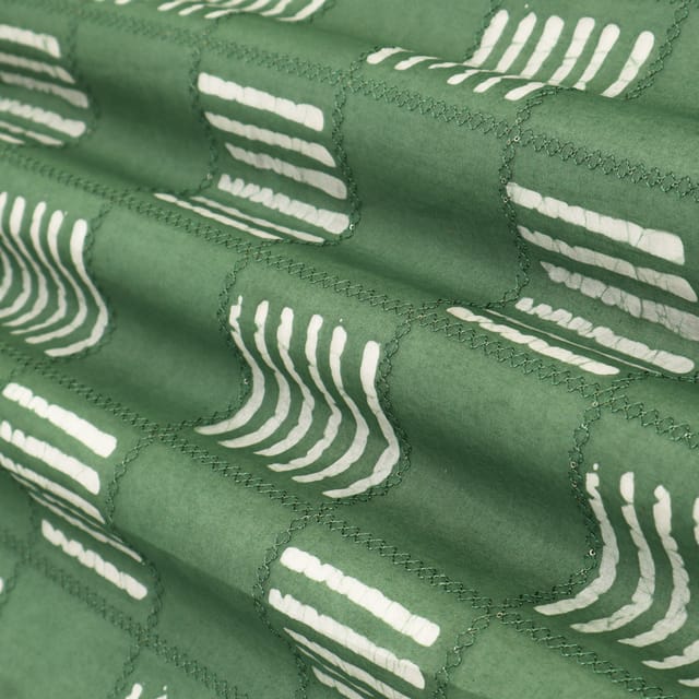 MInt Green Batik Print Embroidery Lawn Cotton Fabric