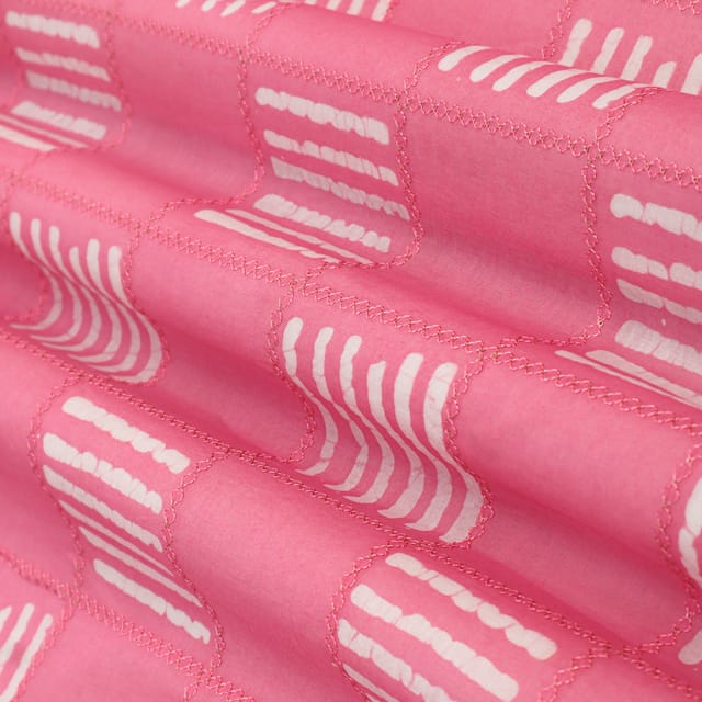 Baby Pink Batik Print Embroidery Lawn Cotton Fabric