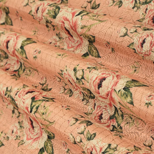 Rouge Pink Kota Floral Print Threadwork Embroidery Fabric