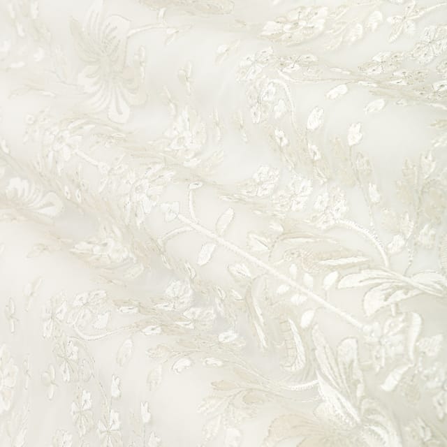 Pearl White Embroidery Georgette Fabric