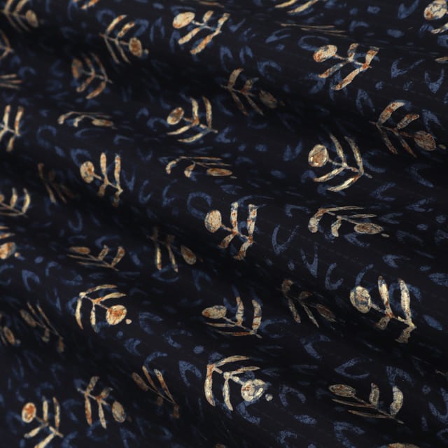 Royal Blue Chanderi Floral Foil Print Fabric