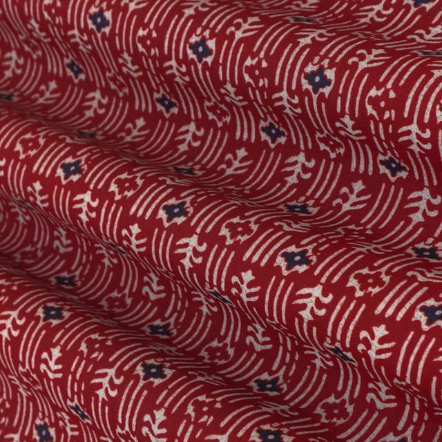 Blood Red Chanderi Floral Print Fabric