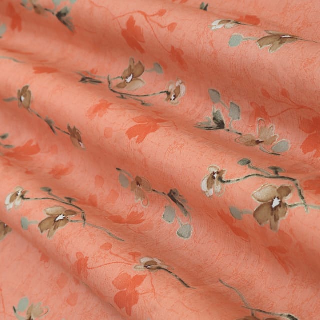 Carrot Pink Chanderi Floral Foil Print Fabric