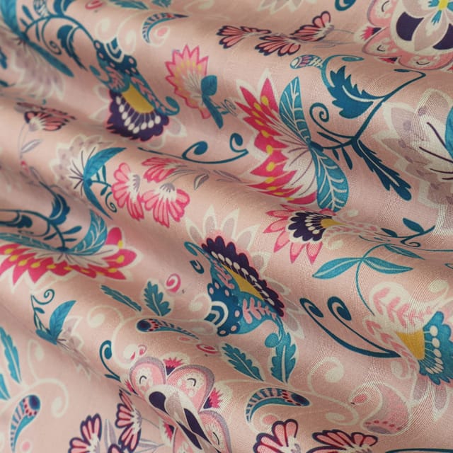 Baby Pink Dupion Floral Print Fabric