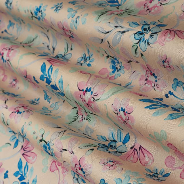 Seashell Pink Dupion Floral Print Fabric