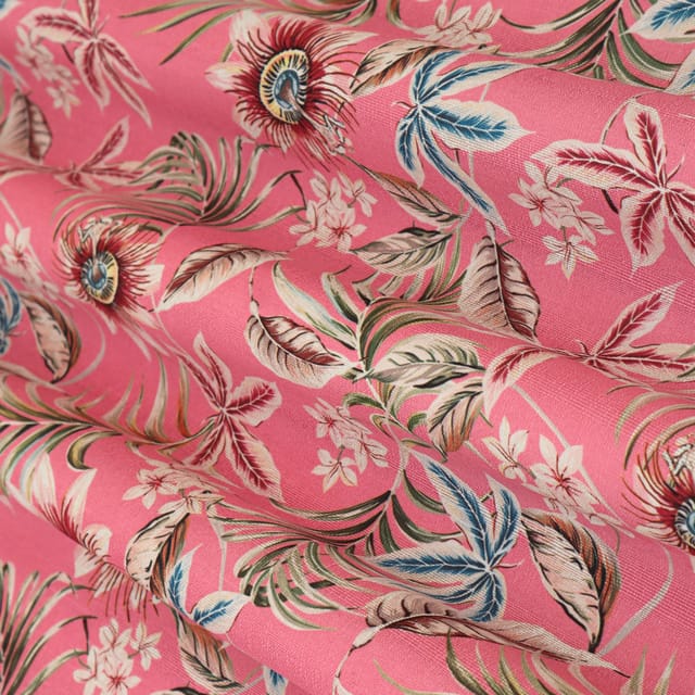 Bubblegum Pink Dupion Floral Print Fabric
