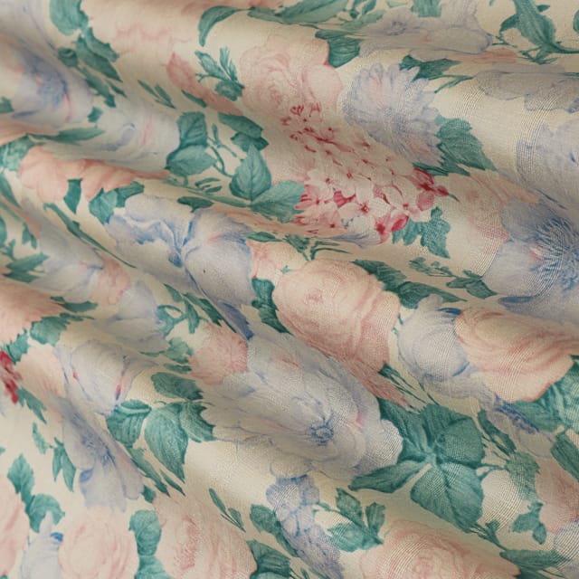 Powder Pink Dupion Floral Print Fabric