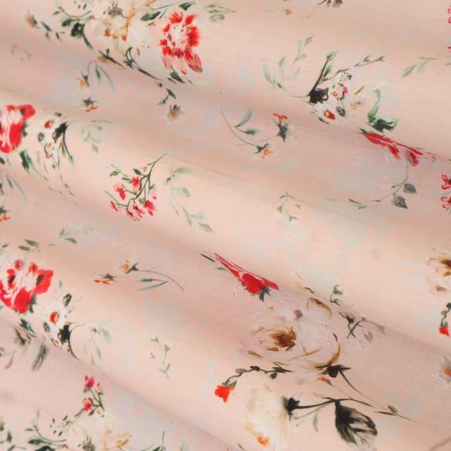 Powder Pink Glace Cotton Floral Print Fabric