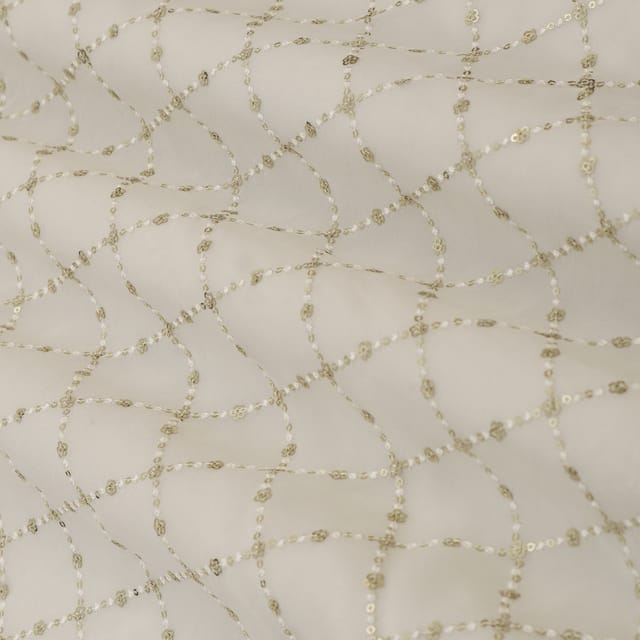 Pearl White Georgette Silver Sequin Embroidery Fabric