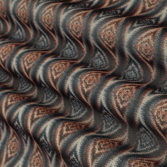 Dark Gray & Orange Organza Ikat Pattern Print Fabric
