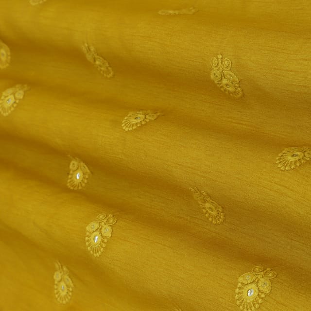 Dandelion Yellow Nokia Silk Booti Mirror Work Embroidery Fabric
