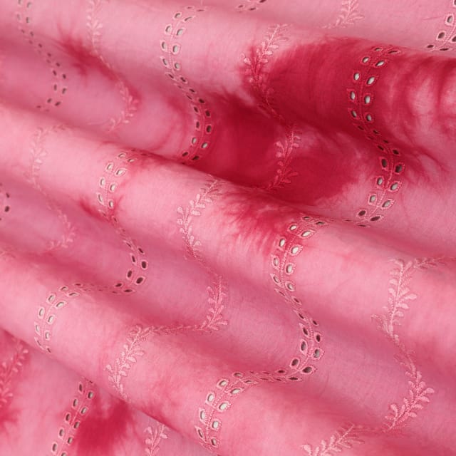 Watermelon Pink Cotton Tie Dye Pattern Print Shibori Embroidery Fabric