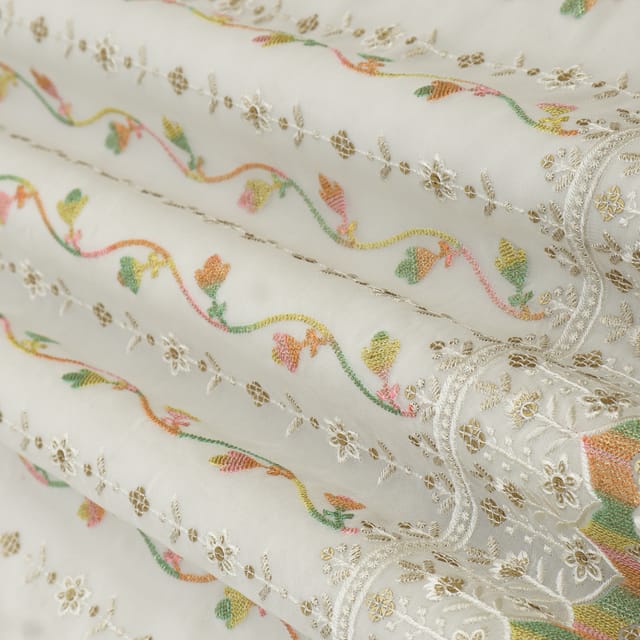 Alabaster White Georgette Floral Sequin Work Embroidery Fabric