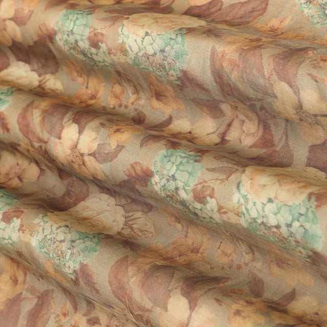 Brown Tissue Floral Print Fabric