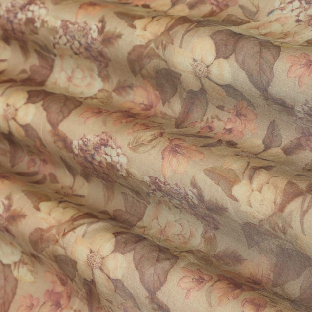 Saddle Brown Tissue Floral Print Fabric