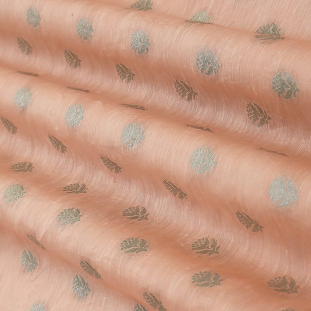 Baby Pink Linen Silver Zari Booti Work Embroidery Fabric