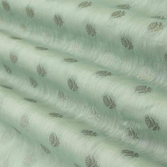 Baby Blue Linen Silver Zari Booti Work Embroidery Fabric