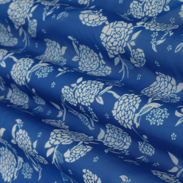 Cerulian Blue Organza Floral Print Fabric