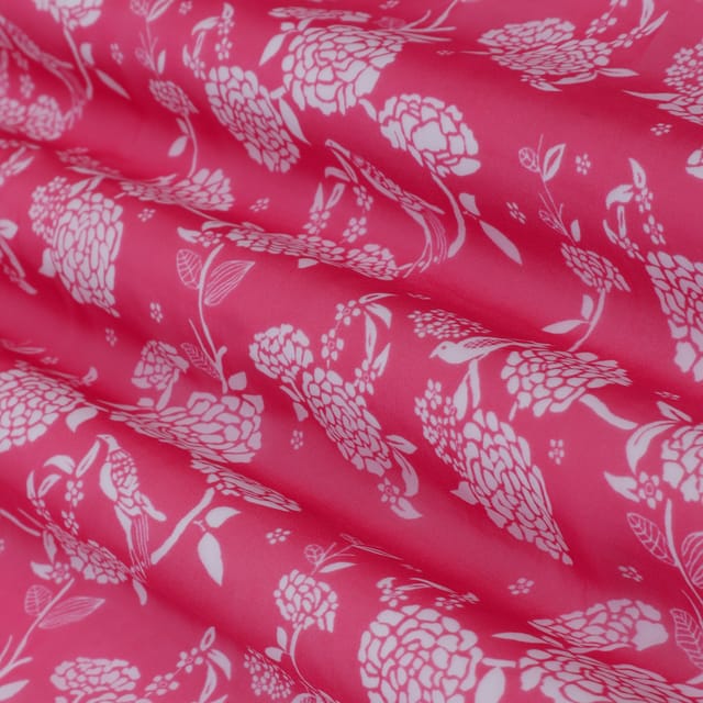 Hot Pink Organza Floral Print Fabric