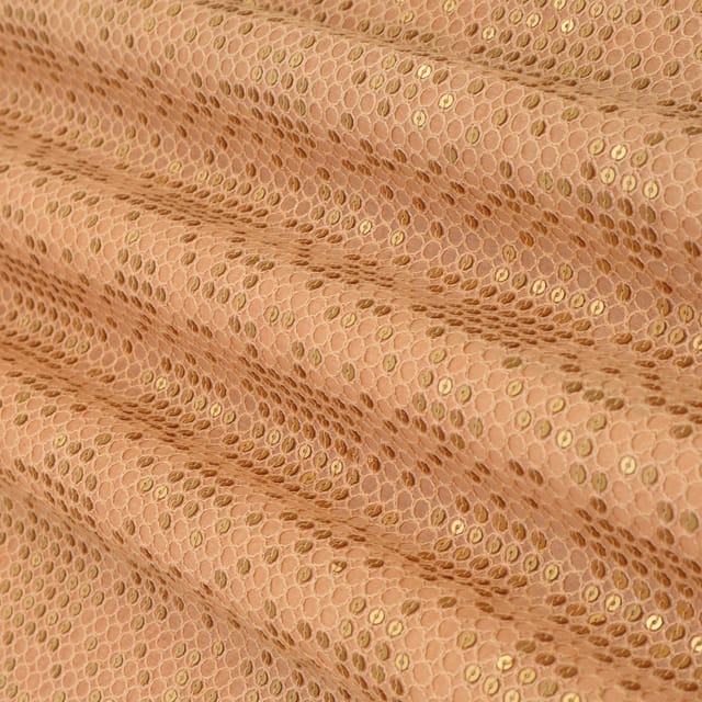Blaze Orange Silk Chanderi Sequin Sippi Embroidery Fabric