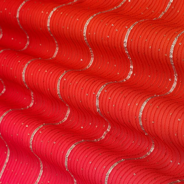 Indian Red & Pink Georgette Gota Sequin Embroidery Fabric