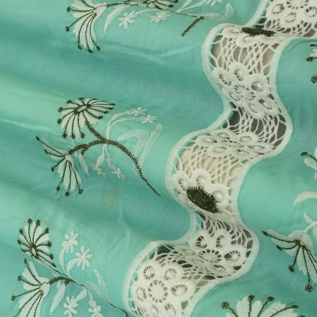 Baby Blue Cotton Floral Threadwork Embroidery Fabric