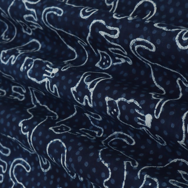 Cobalt Blue Cotton Dabu Print Fabric