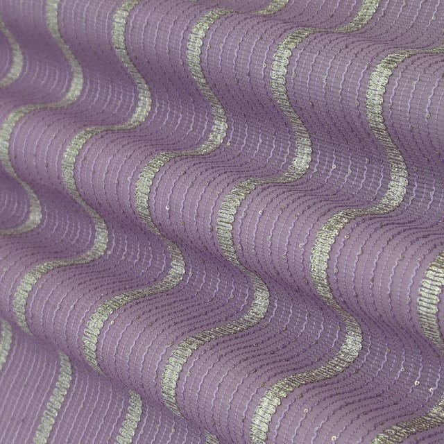 Purple Kora Silk Chanderi Gota Work Sequin Embroidery Fabric