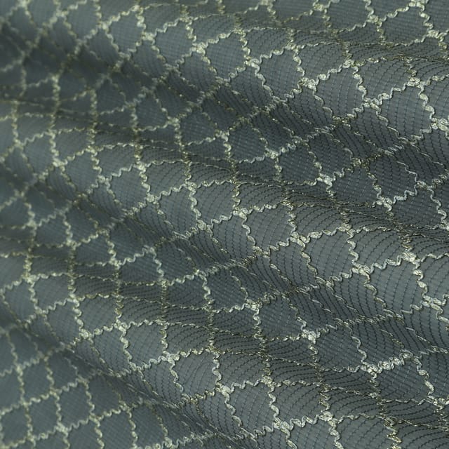 Deep Gray Silk Chanderi Diamond Pattern Gota Work Embroidery Fabric