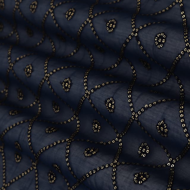 Royal Blue Cotton Chanderi Sequin Embroidery Fabric
