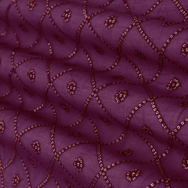 Purple Cotton Chanderi Sequin Embroidery Fabric