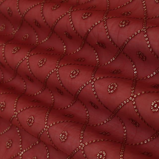Maroon Cotton Chanderi Sequin Embroidery Fabric