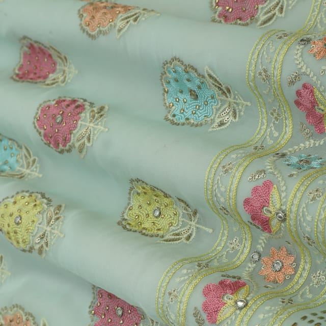 Light Blue Georgette Floral Sequin Embroidery Fabric