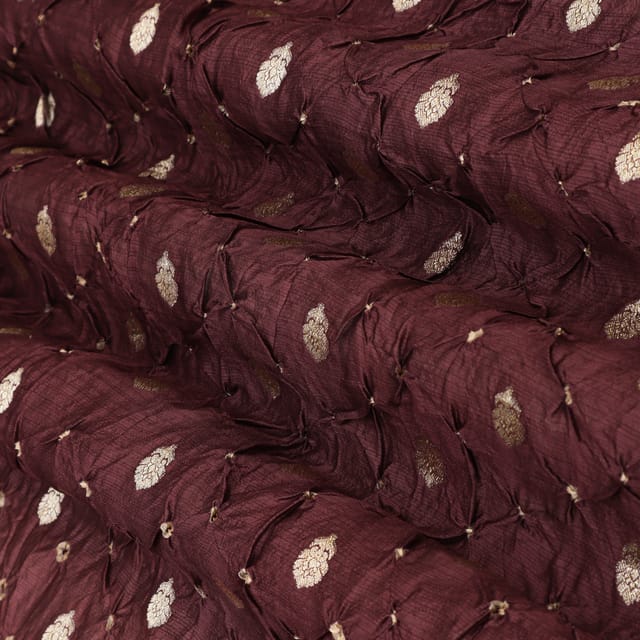 Syrup Brown Bandhani Motif Golden Zari Work Brocade Fabric