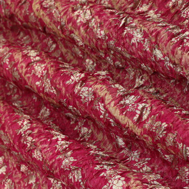 Pink Bandhani Motif Golden Zari Work Brocade Fabric