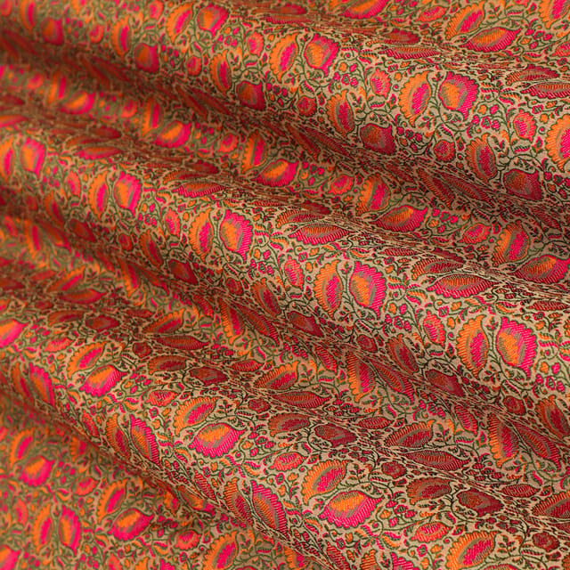 Red Brocade Golden Zari Motif Work Fabric