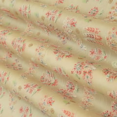 Wheatish Brown Dupion Position Floral Print Embroidery Fabric
