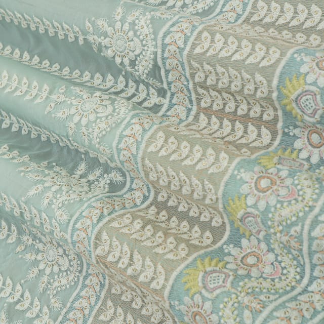 Powder Blue Georgette Threadwork Floral Embroidery Fabric