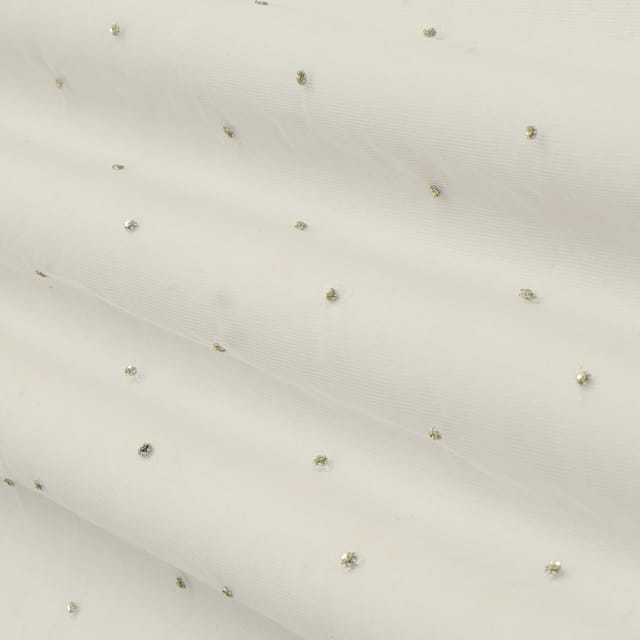 Pure White Net Sequin Embroidery Fabric
