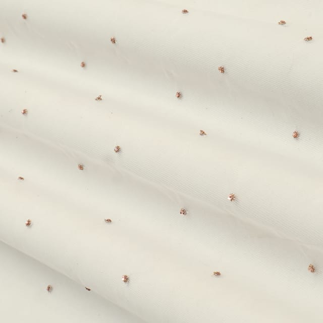 Powder White Net Sequin Embroidery Fabric