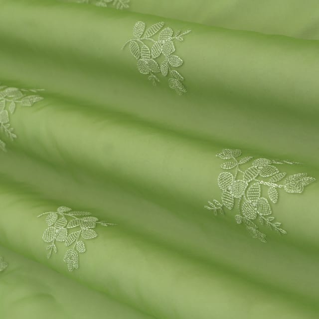 Green Organza Threadwork Floral Embroidery Fabric