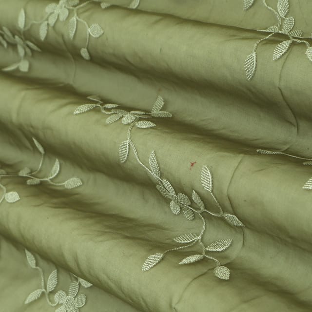 Dark Green Organza Threadwork Floral Embroidery Fabric