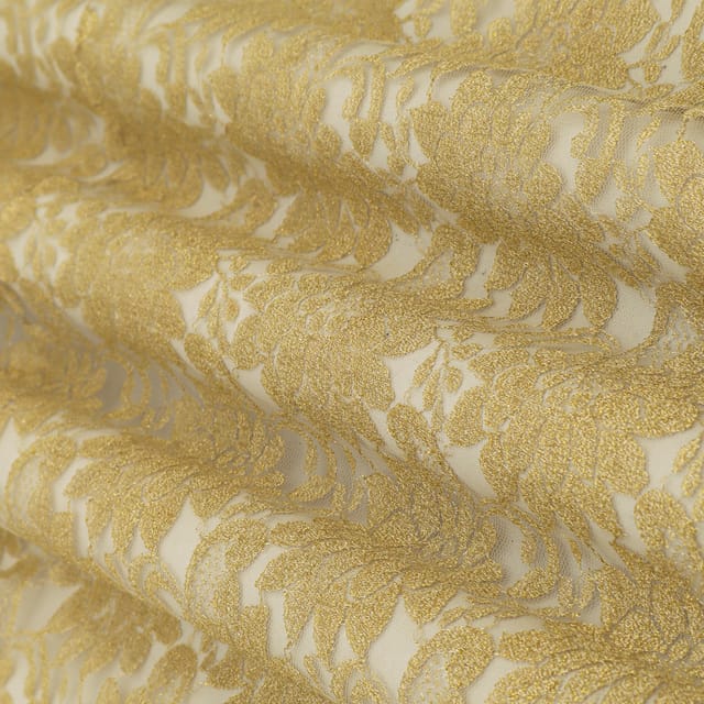 Golden Self Floral Net Fabric