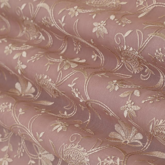 Quartz Pink Organza Threadwork Floral Embroidery Fabric