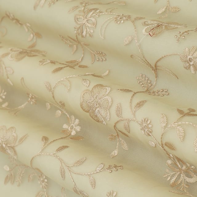 Ivory Organza Threadwork Floral Embroidery Fabric