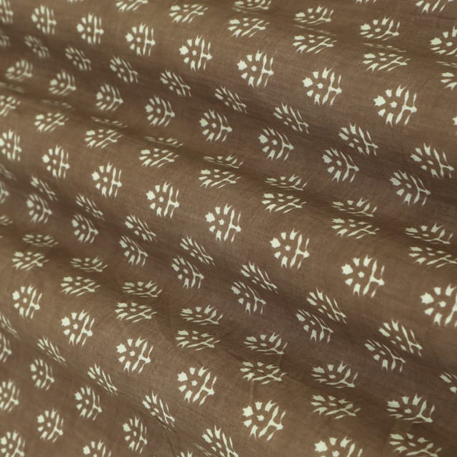 Chocolate Brown Cotton Motif Print Fabric