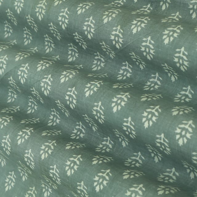 Green Cotton Motif Print Fabric