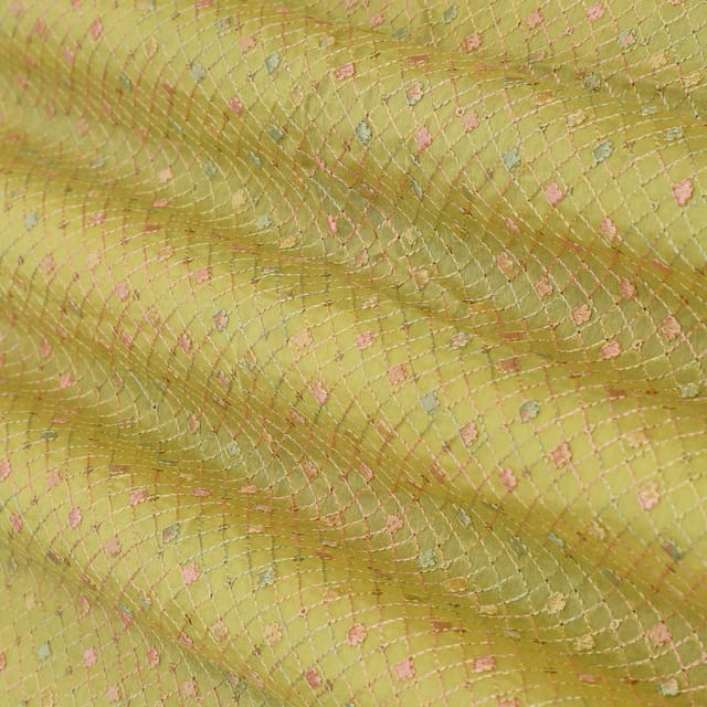 Bright Yellow Chanderi Sequin Embroidery Fabric