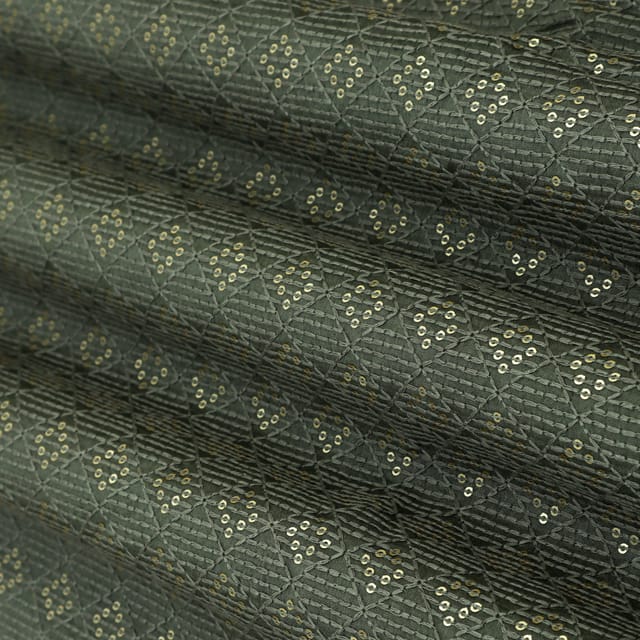 Moss Green Chanderi Sequin Embroidery Fabric